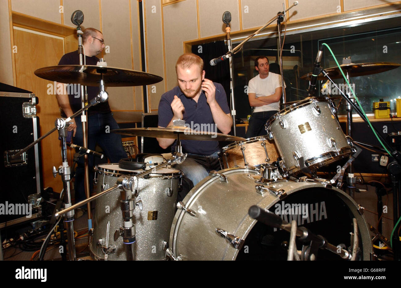 Will Champion from band Coldplay during rehearsals for a special edition of  the Mark & Lard show on BBC Radio1 at Maida Vale studios, West London Stock  Photo - Alamy