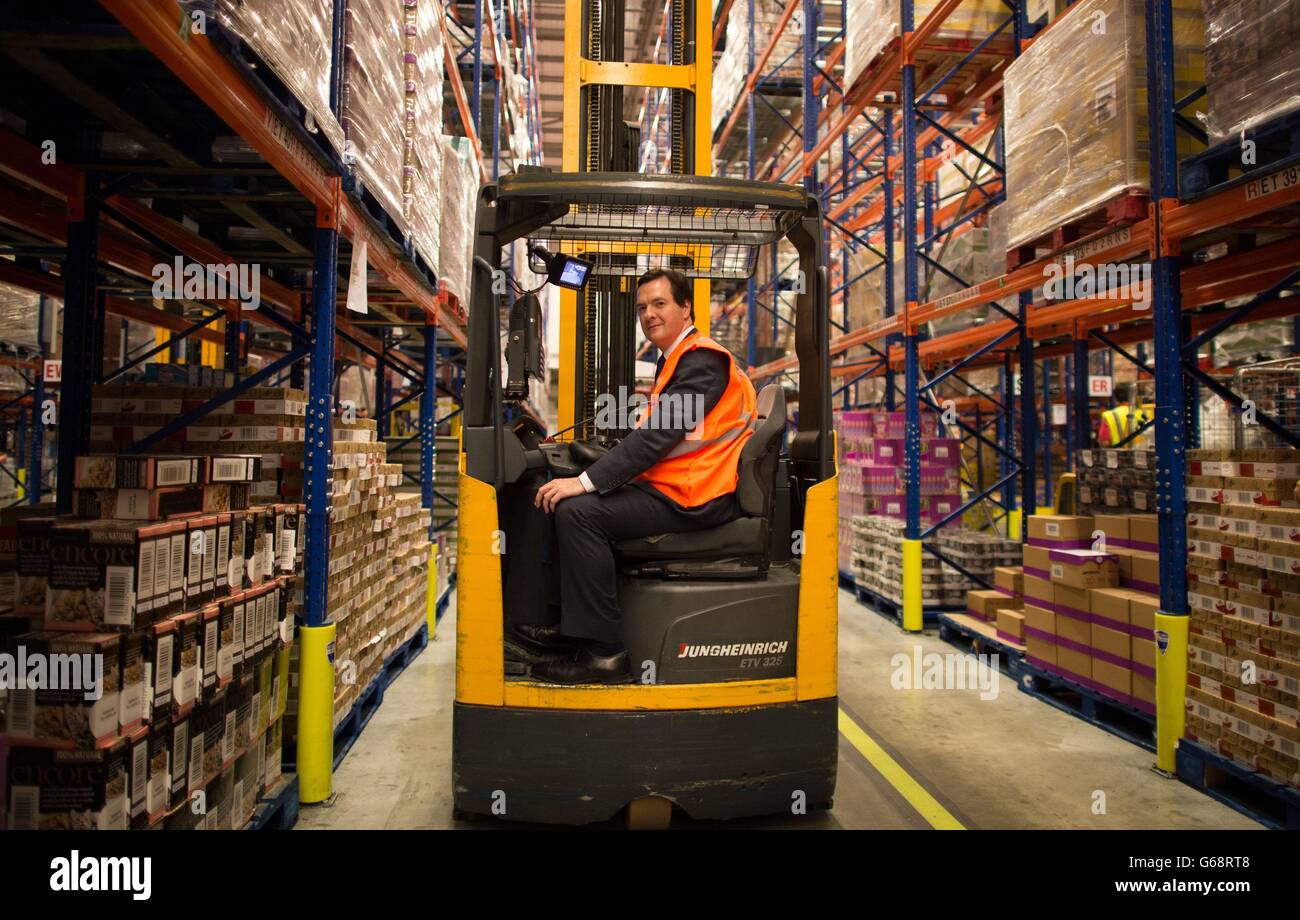 Chancellor of the Exchequer George Osborne at Tesco's National Distribution Centre near Rugby. Stock Photo