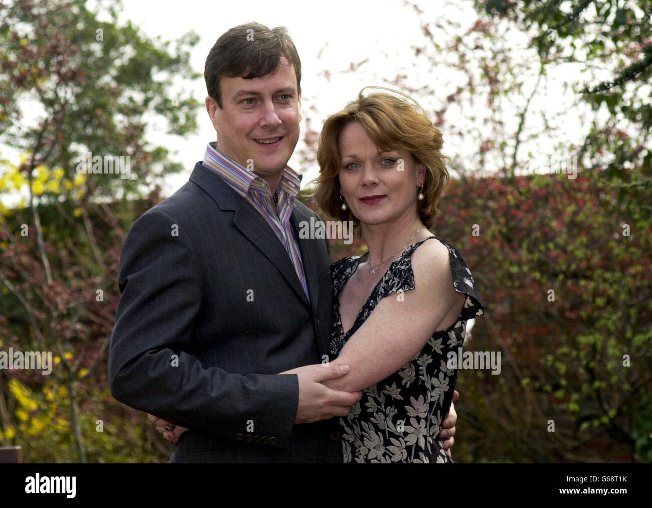 Actor Stephen Tompkinson and Samantha Bond during a photocall in London, to host the Tommy's Parent Friendly Award in association with Huggies. Stock Photo
