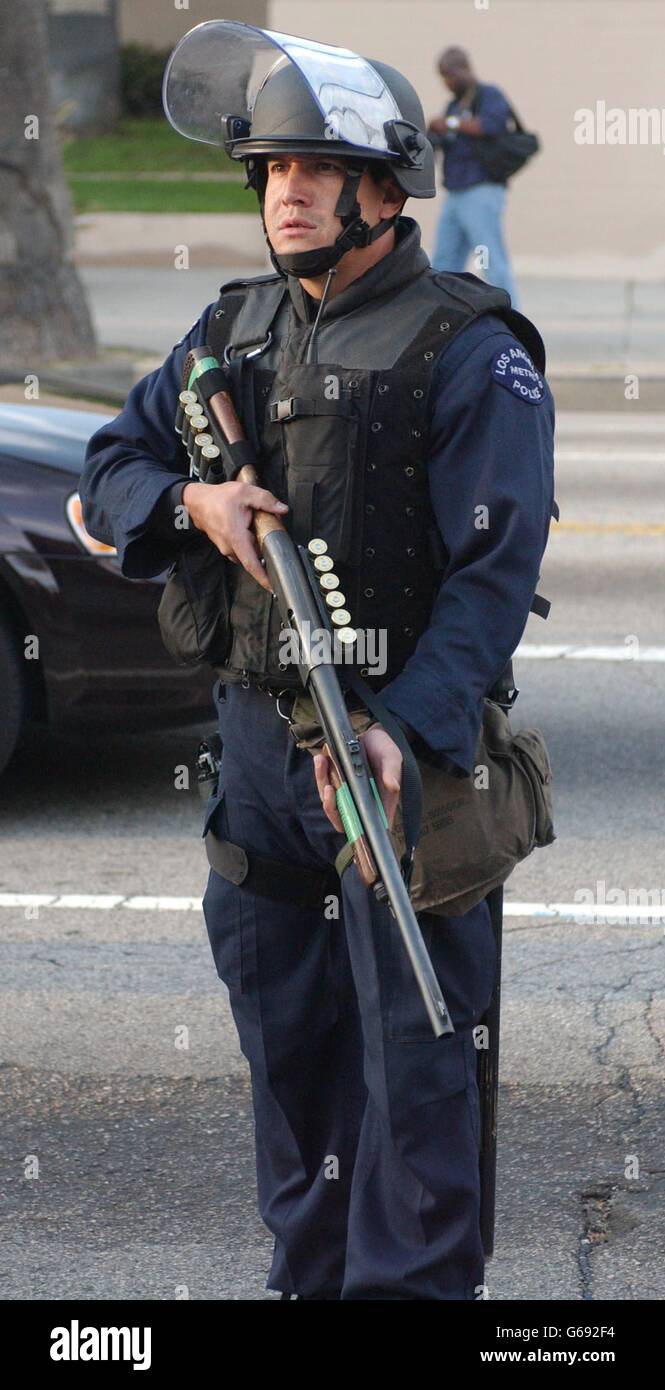 A police officer on duty during an anti-war protest on Sunset Boulevard ...