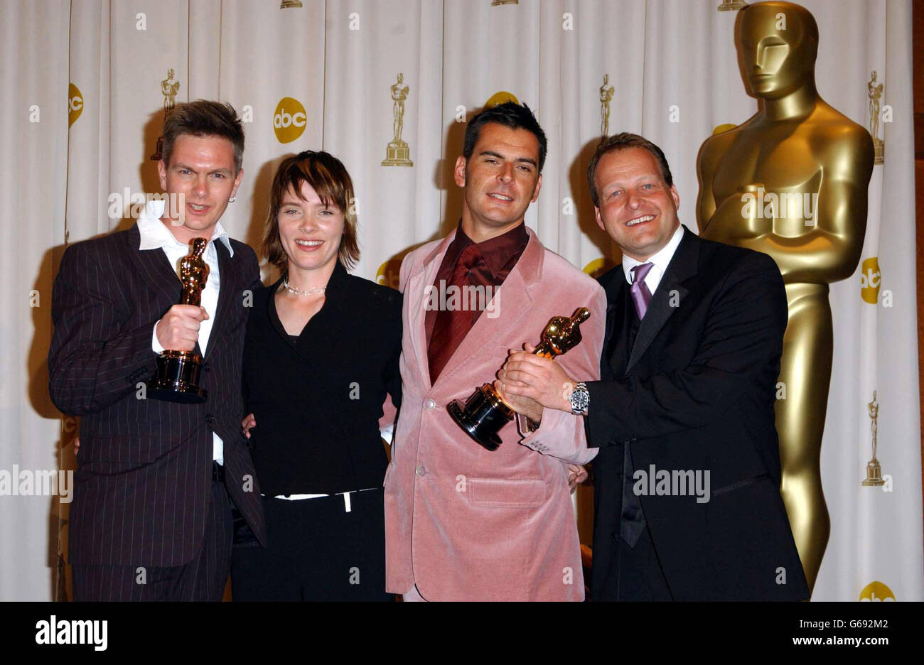 Winners of Best Short Live Action Film This Charming Man (L-R) Martin Strange-Hansen, Mie Andreasen, Flemming Klem and Kim Magnusson at the 75th Academy Awards held at the Kodak Theatre. Stock Photo