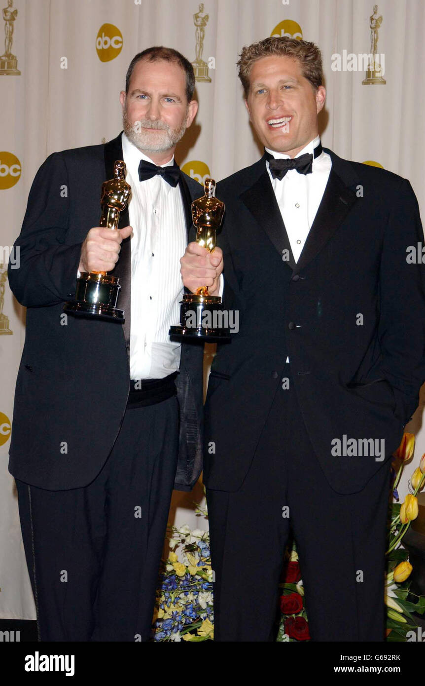 Winners of the Best Documentry Short Subject Bill Guttentag (L) and Robert David Port for Twin Towers at the 75th Academy Awards held at the Kodak Theatre. Stock Photo