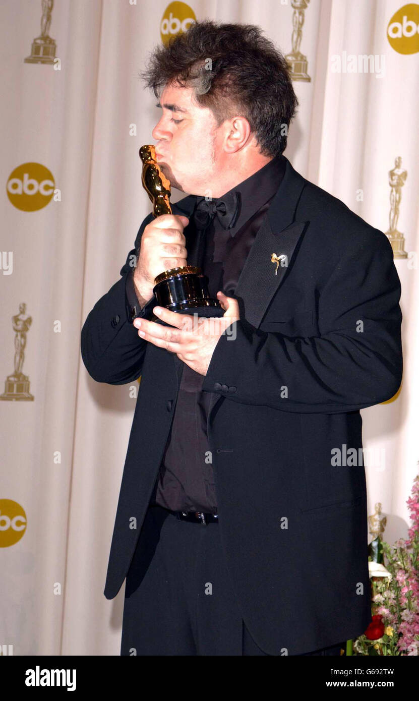 Spanish director Pedro Almodovar with his Oscar for Best Original ...