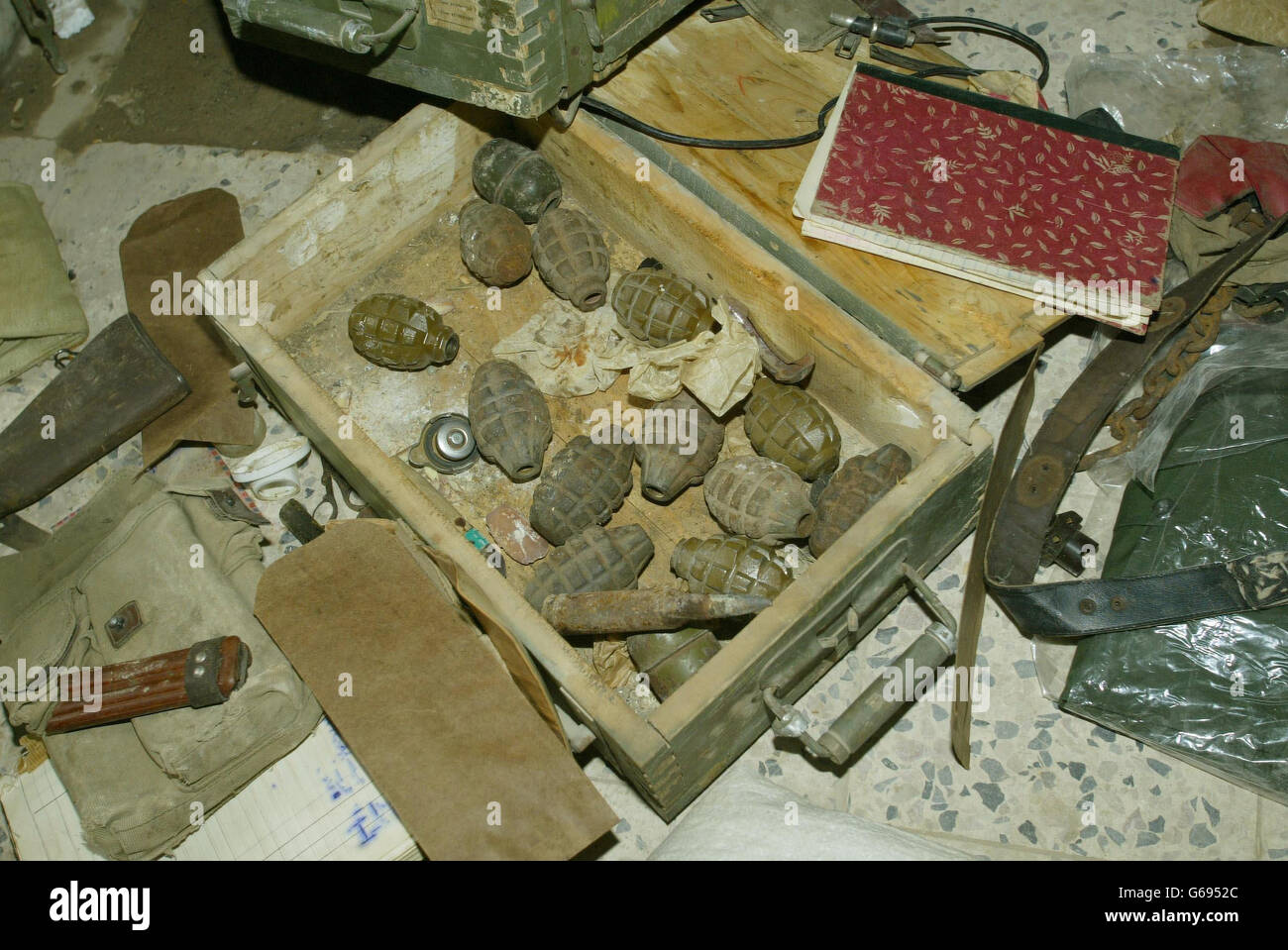 Old grenades left behind by Iraqi forces. Stock Photo