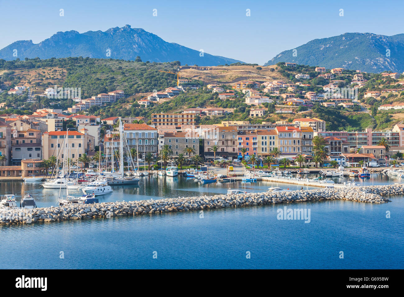Propriano port, Seaside view, South Corsica, France Stock Photo