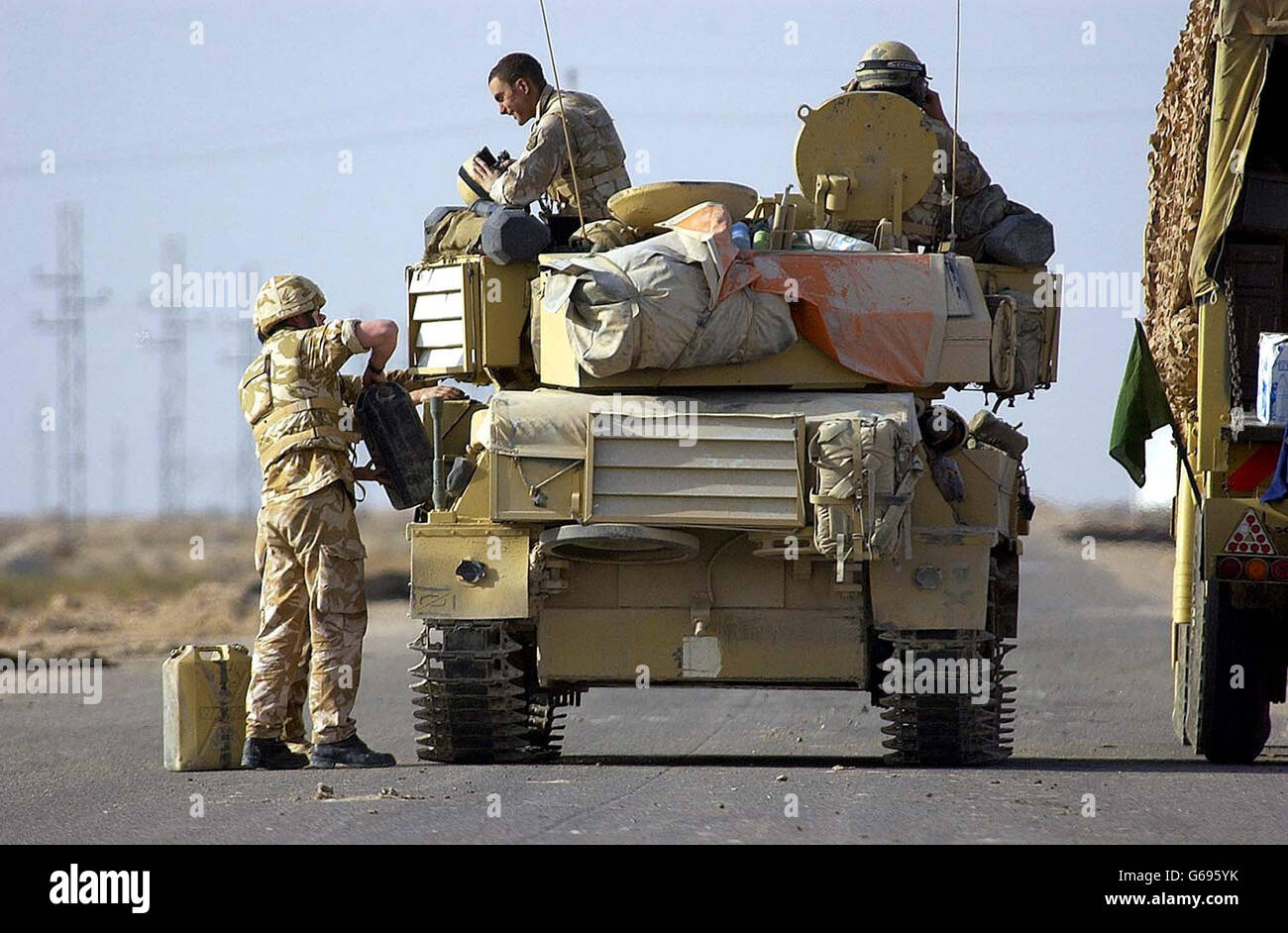 Household Cavalry Regiment take on supplies. Stock Photo