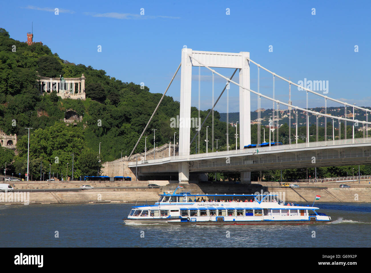 Hungary Budapest Danube River Elisabeth Bridge St Gellért monument, Stock Photo