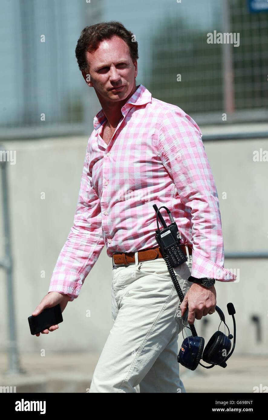 Red Bull team principle Christian Horner during Young Driver Tests at Silverstone Circuit, Northamptonshire. Stock Photo