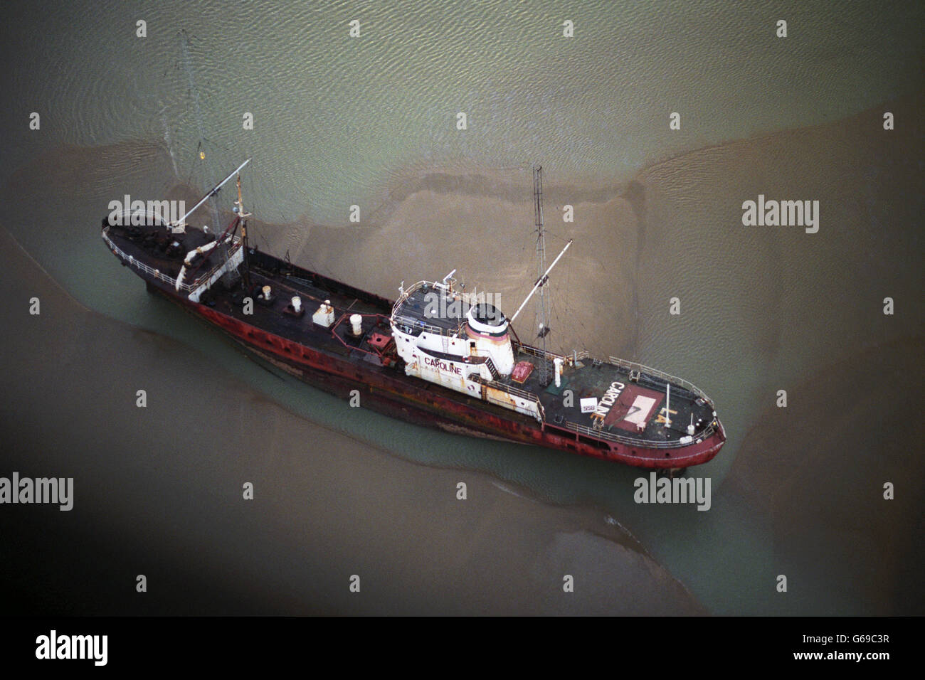 Aerial view of the marooned radio caroline ship hires stock