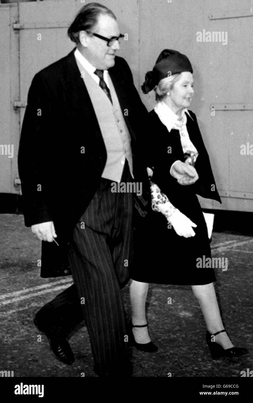 Shadow Foreign Secretary Mr Reginald Maudling and his wife Beryl leaving after the St Valentine's Day wedding in the crypt chapel of the Palace of Westminster of their 21-year-old son Edward to Miss Miranda Badham, daughter of Lieutenant Commander and Mrs M L P Badham. Edward is the second-youngest of their four children. Stock Photo