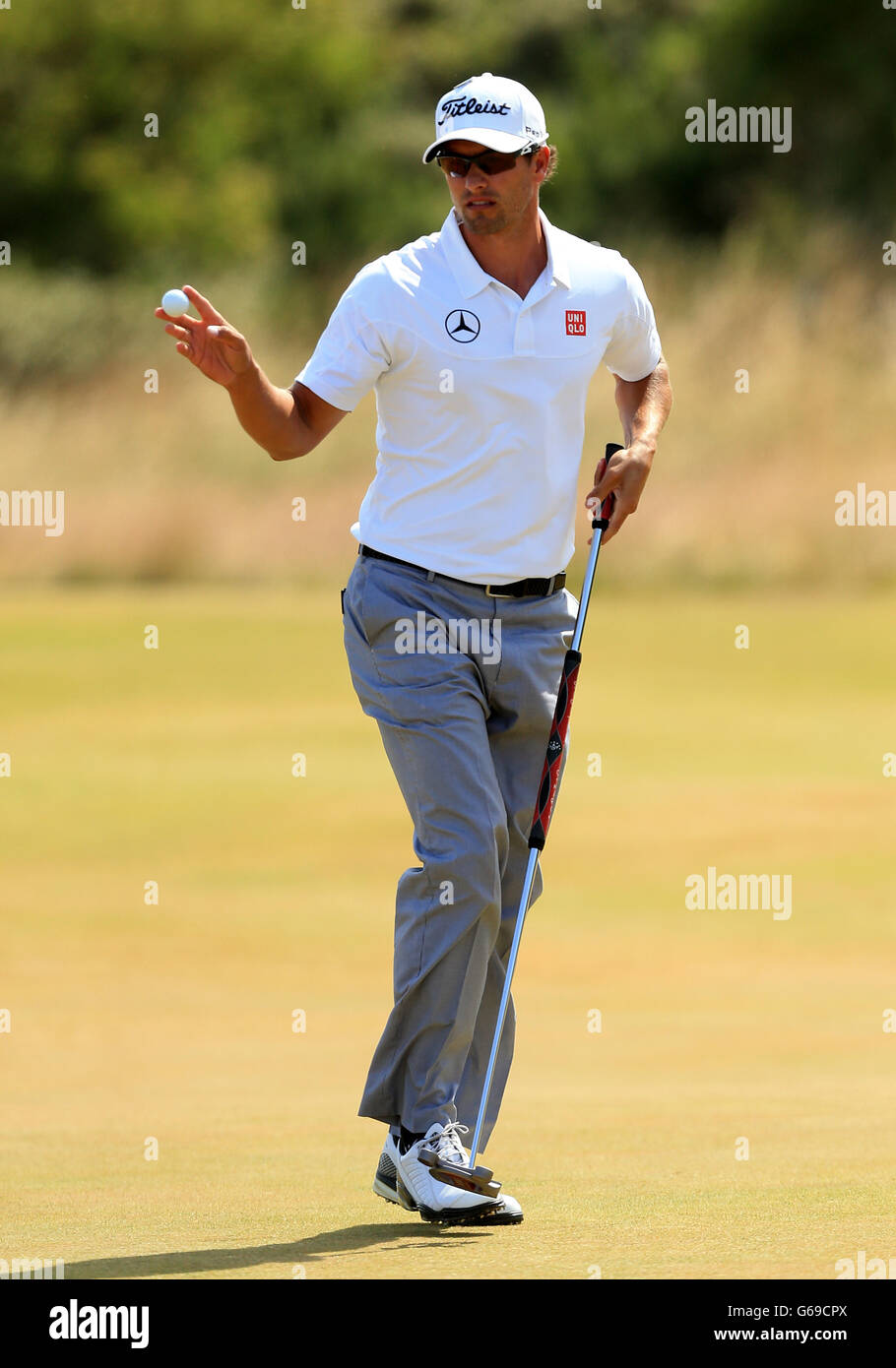 Australia's Adam Scott putting on the 2nd green during day three of the 2013 Open Championship at Muirfield Golf Club, East Lothian. Stock Photo