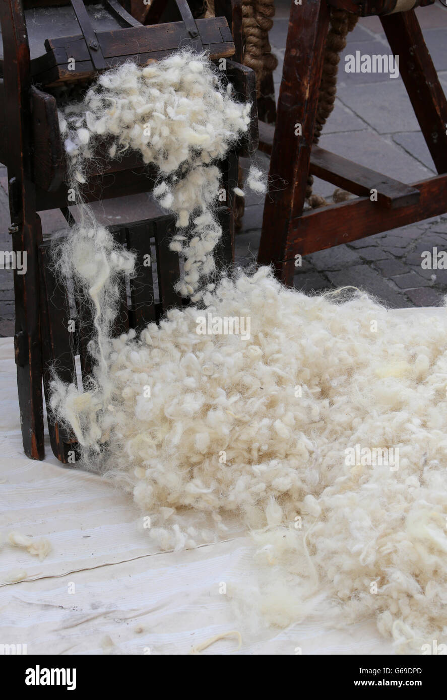 bunch of carded wool or cotton pad just for stuffing mattresses and pillows Stock Photo