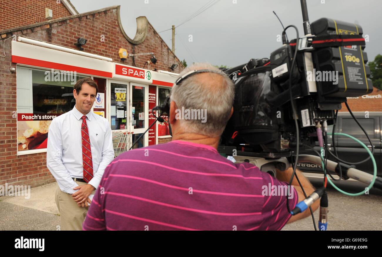 Media interest outside Peach's Stores in Bucklebury, the family home of