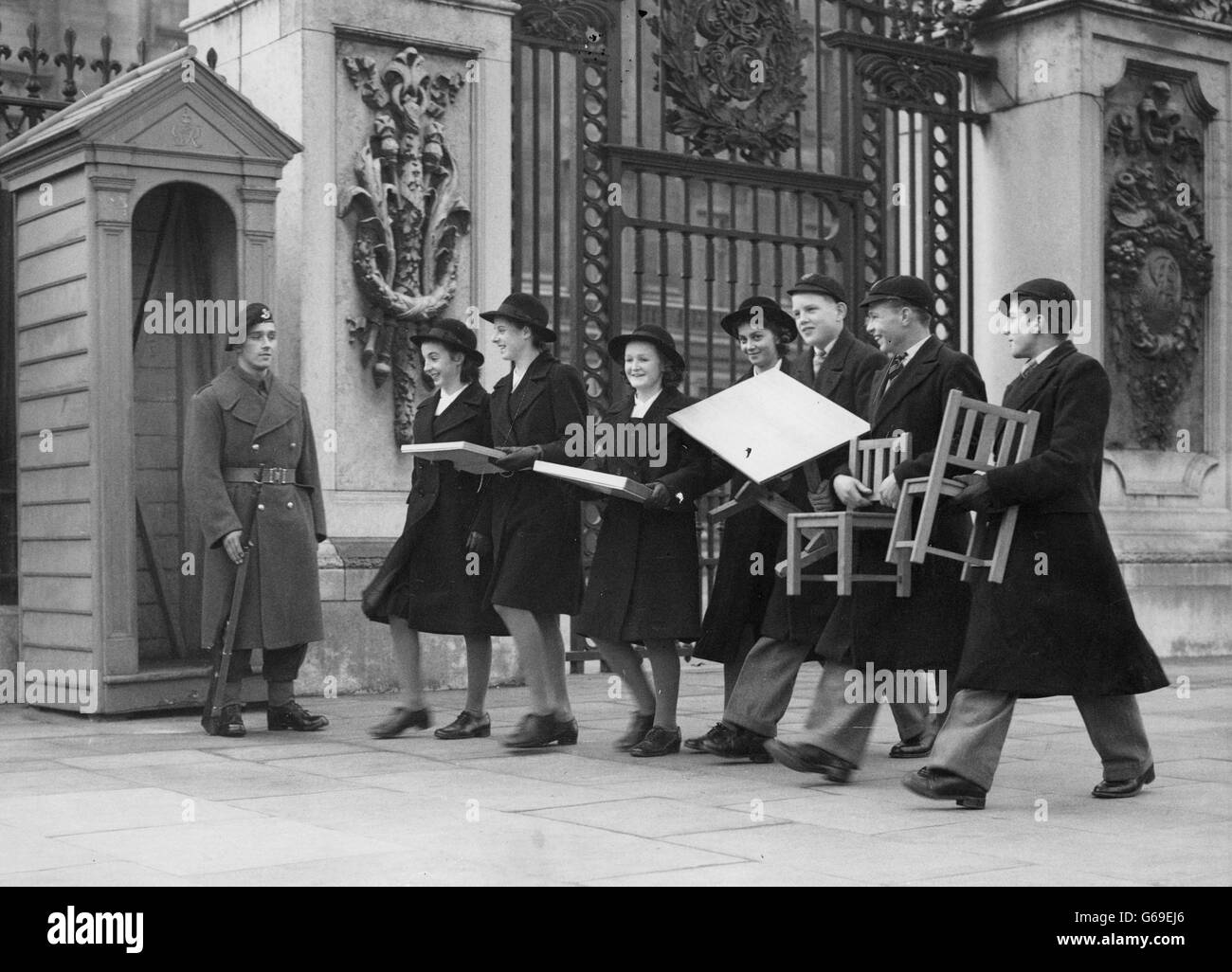 Royalty Birth of Prince Charles Pupils with baby gifts Buckingham