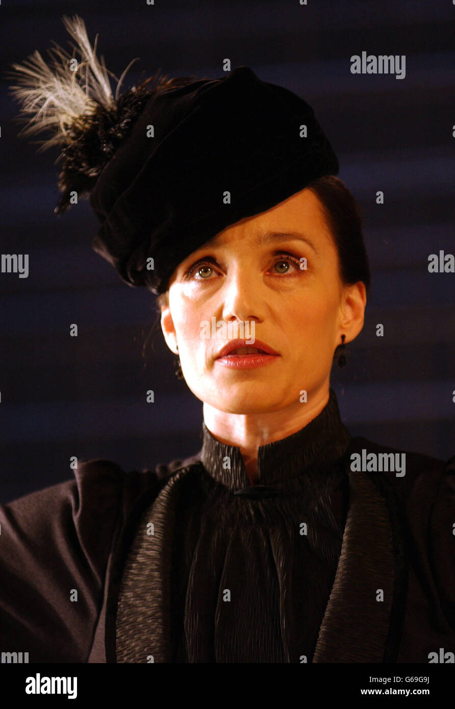 Actress Kristin Scott Thomas during rehearsals of a new production of Anton Chekhov's Three Sisters at the Playhouse Theatre in west London. Stock Photo