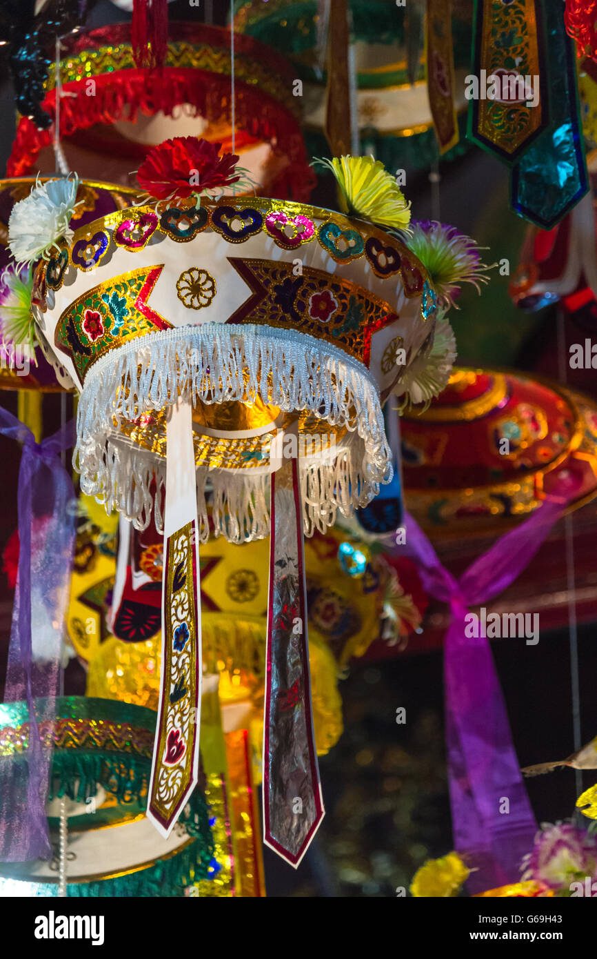 Colourful Vietnamese temple lanterns / religious decoration Stock Photo