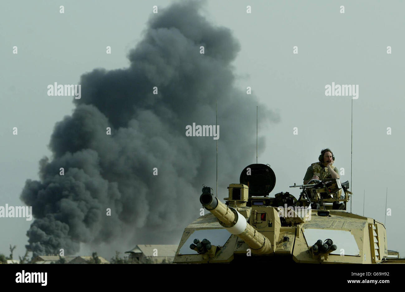 A Challenger 2 tank of the Scots Dragoon guards after being involved in action in Basra, southern Iraq. Photo by Dan Chung, The Guardian, MOD Pool Stock Photo