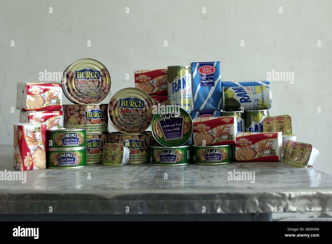 Iraq War supplies. Supplies waiting to be delivered to local people near Basra in southern Iraq. Stock Photo