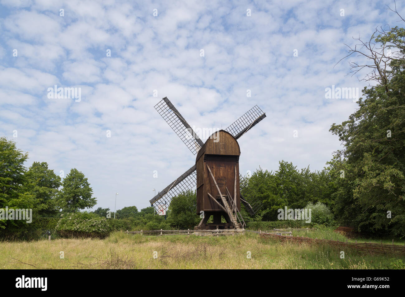 Lyngby, Denmark - June 23, 2016: A historic windmill in the Frilands Museum. Stock Photo