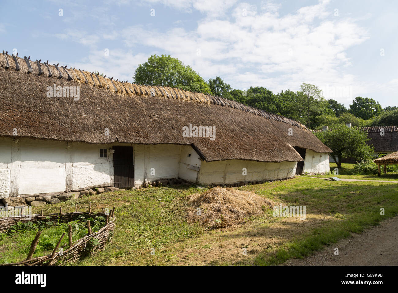 Lyngby, Denmark - June 23, 2016: An ancient danish farmhouse in Frilandsmuseet. Stock Photo