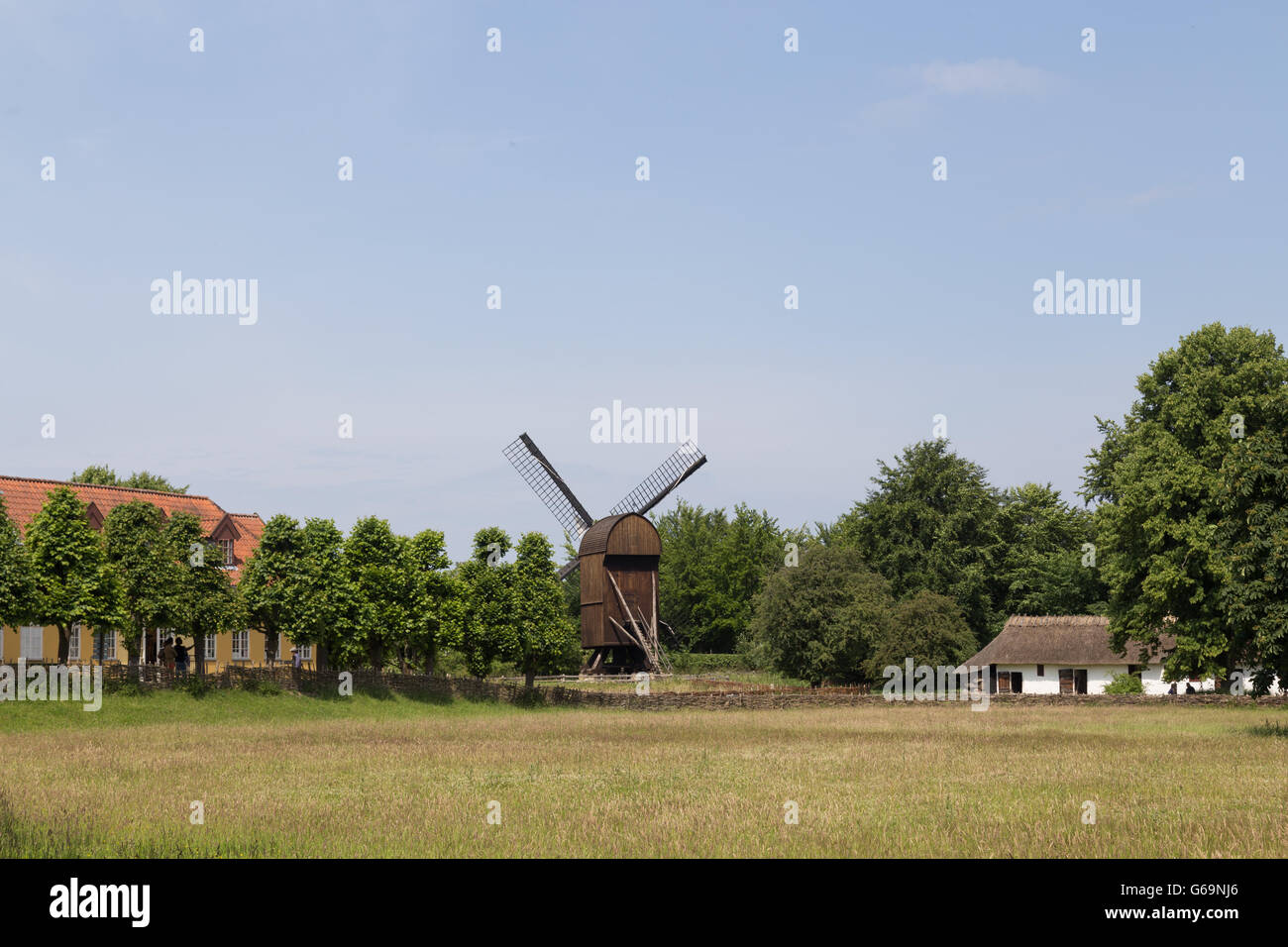 Lyngby, Denmark - June 23, 2016: A historic windmill in the Frilands Museum. Stock Photo