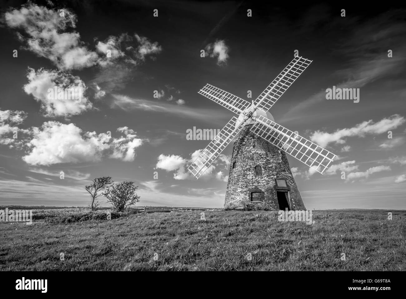 Black and White of Halnaker Windmill Stock Photo