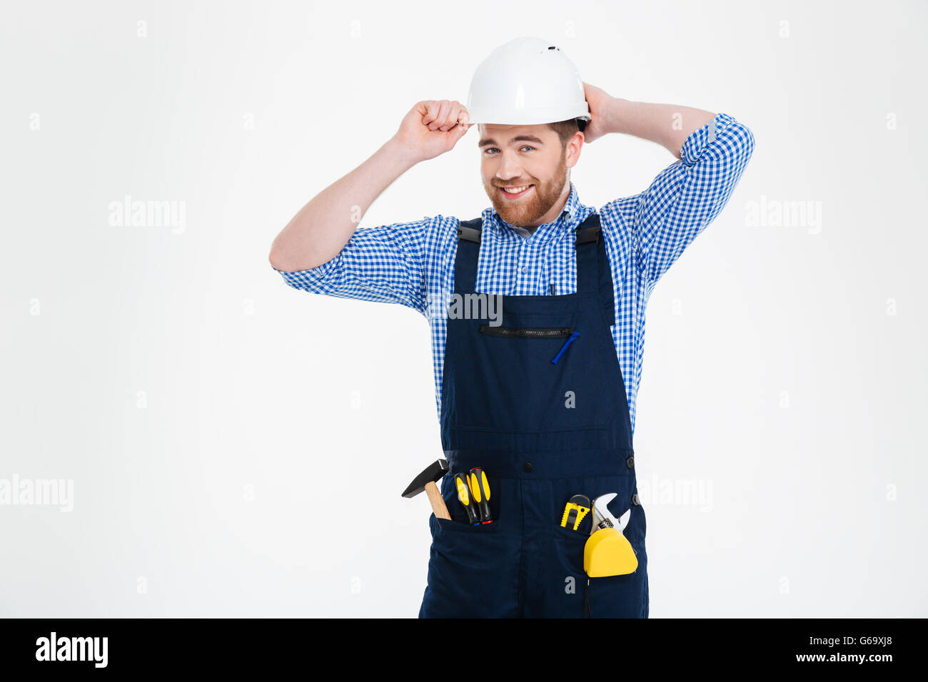 Happy builder with tools hi-res stock photography and images - Alamy