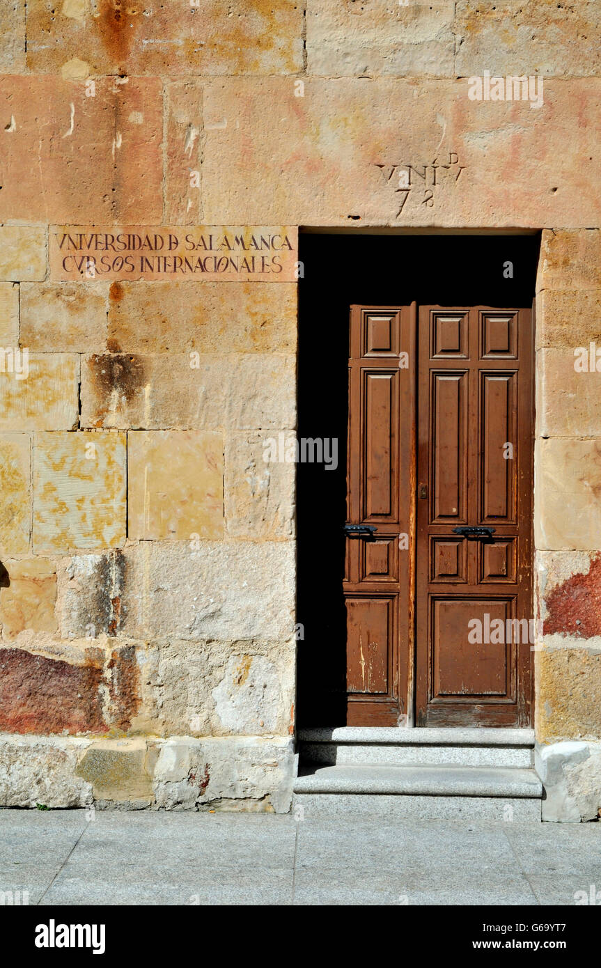 Door of International Courses in the University of Salamanca. Stock Photo