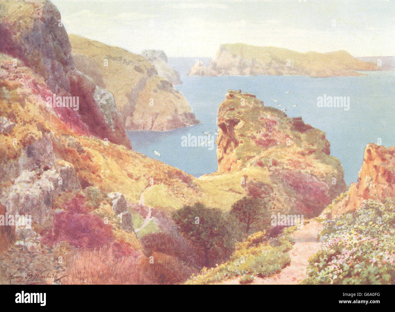 CHANNEL ISLANDS: The Tintageu and Ile des Marchands, Sark, antique print 1904 Stock Photo