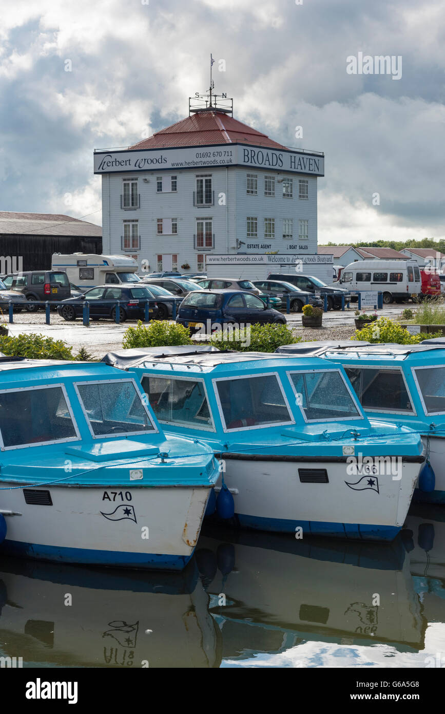 A building and offices at the Broads Haven boatyard and marina for