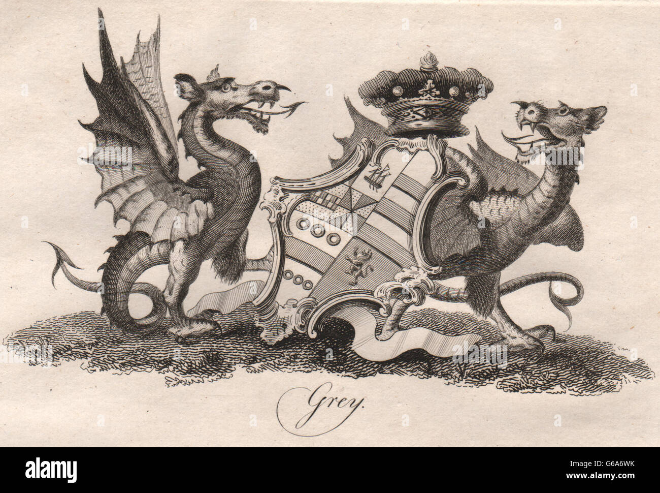 GREY: Coat of Arms. Heraldry, antique print 1790 Stock Photo - Alamy
