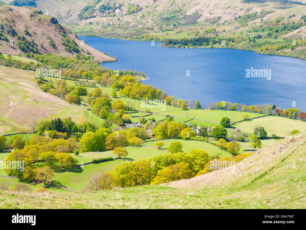 View over Ullswater from footpath between Howtown and Patterdale. Lake District National Park. England. UK Stock Photo