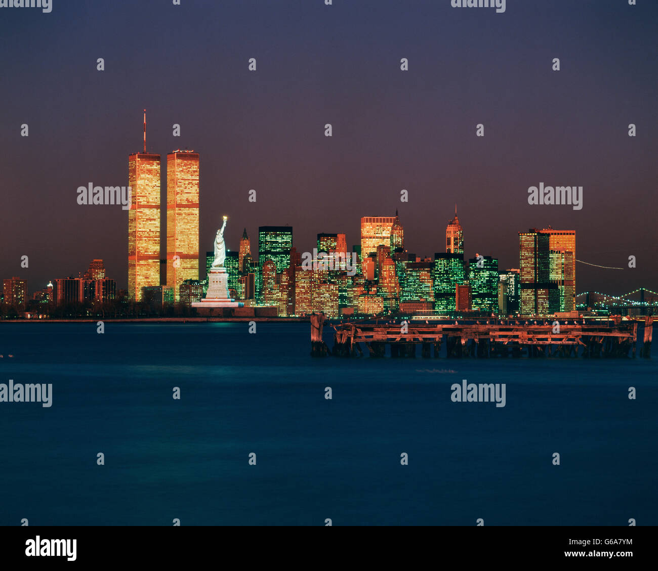 Poster New York City night skyline Manhattan buildings midtown