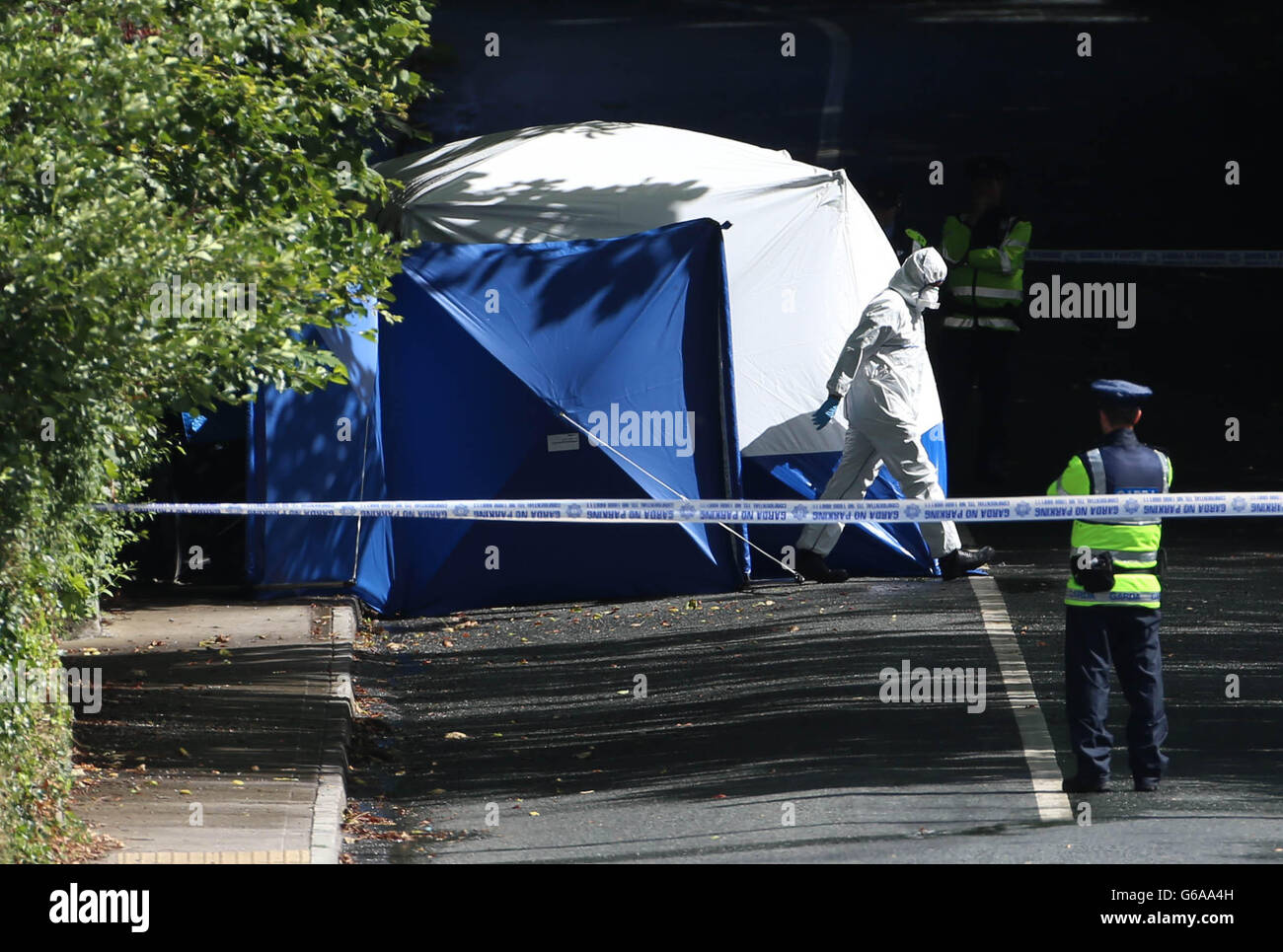 The scene in Westport Co Mayo where the bodies of two missing children where found in a crashed car. Stock Photo