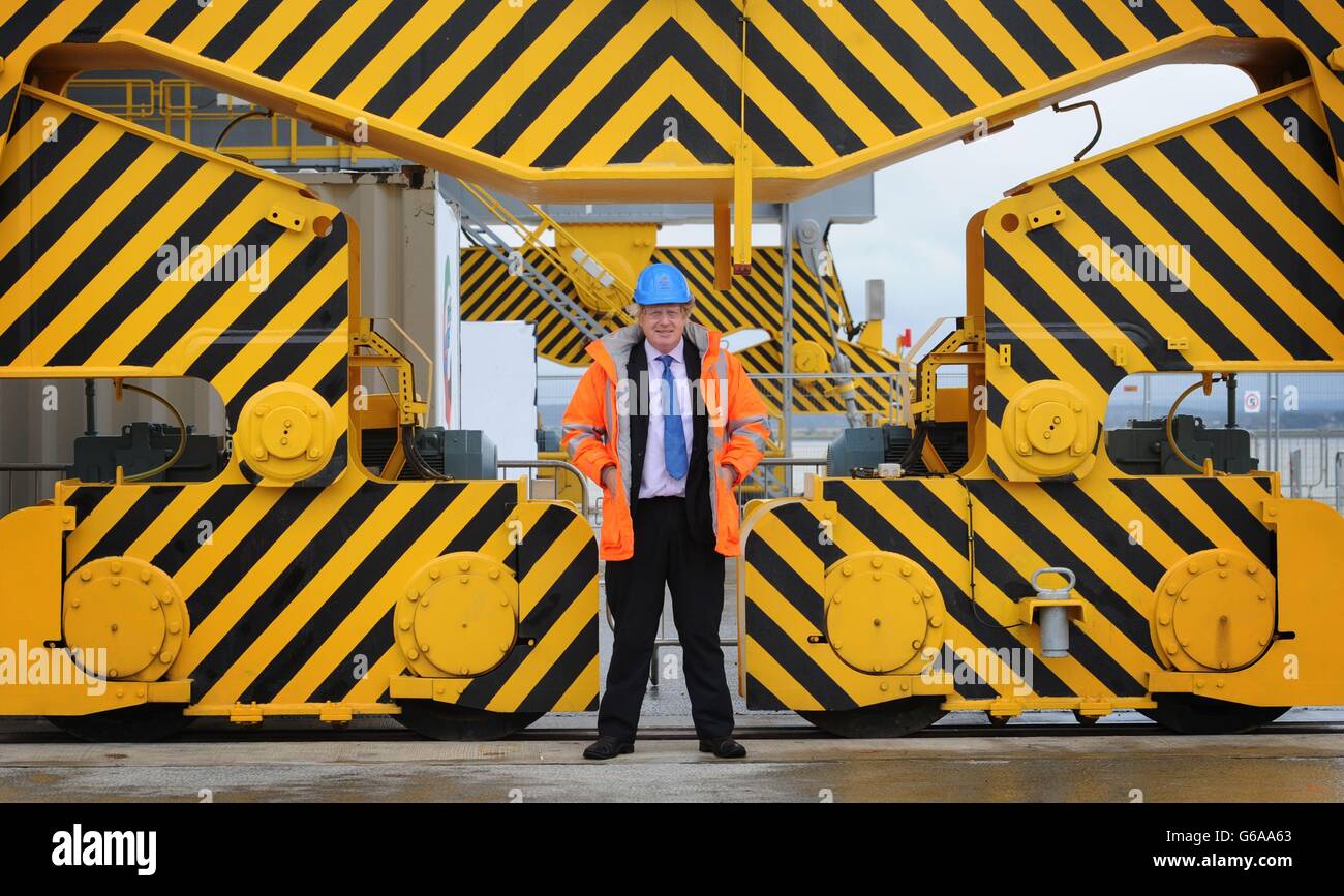 The Mayor of London Boris Johnson visiting DP World London Gateway in Essex. Stock Photo