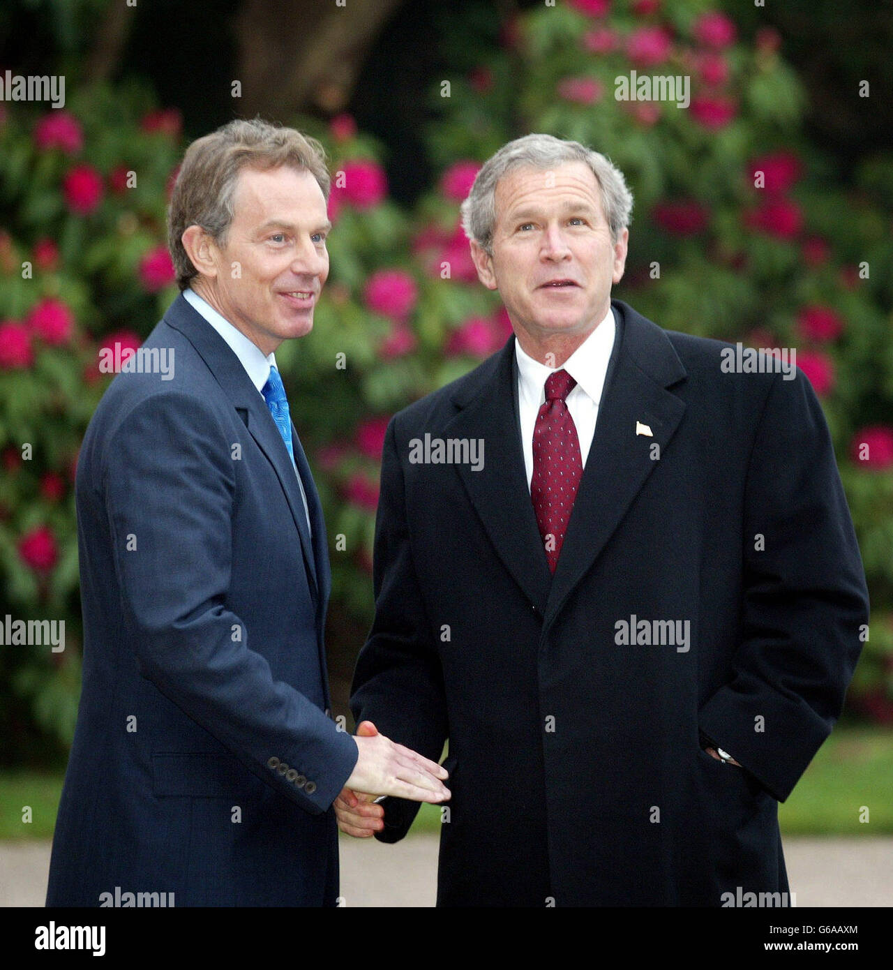 US President George W Bush is welcomed to Hillsborough Castle 