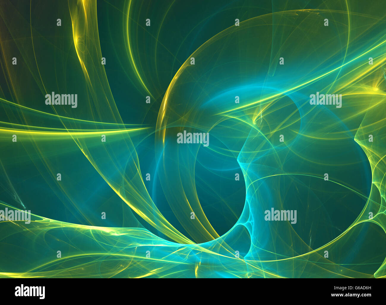 glowing green curved lines and circles over dark Abstract Background ...