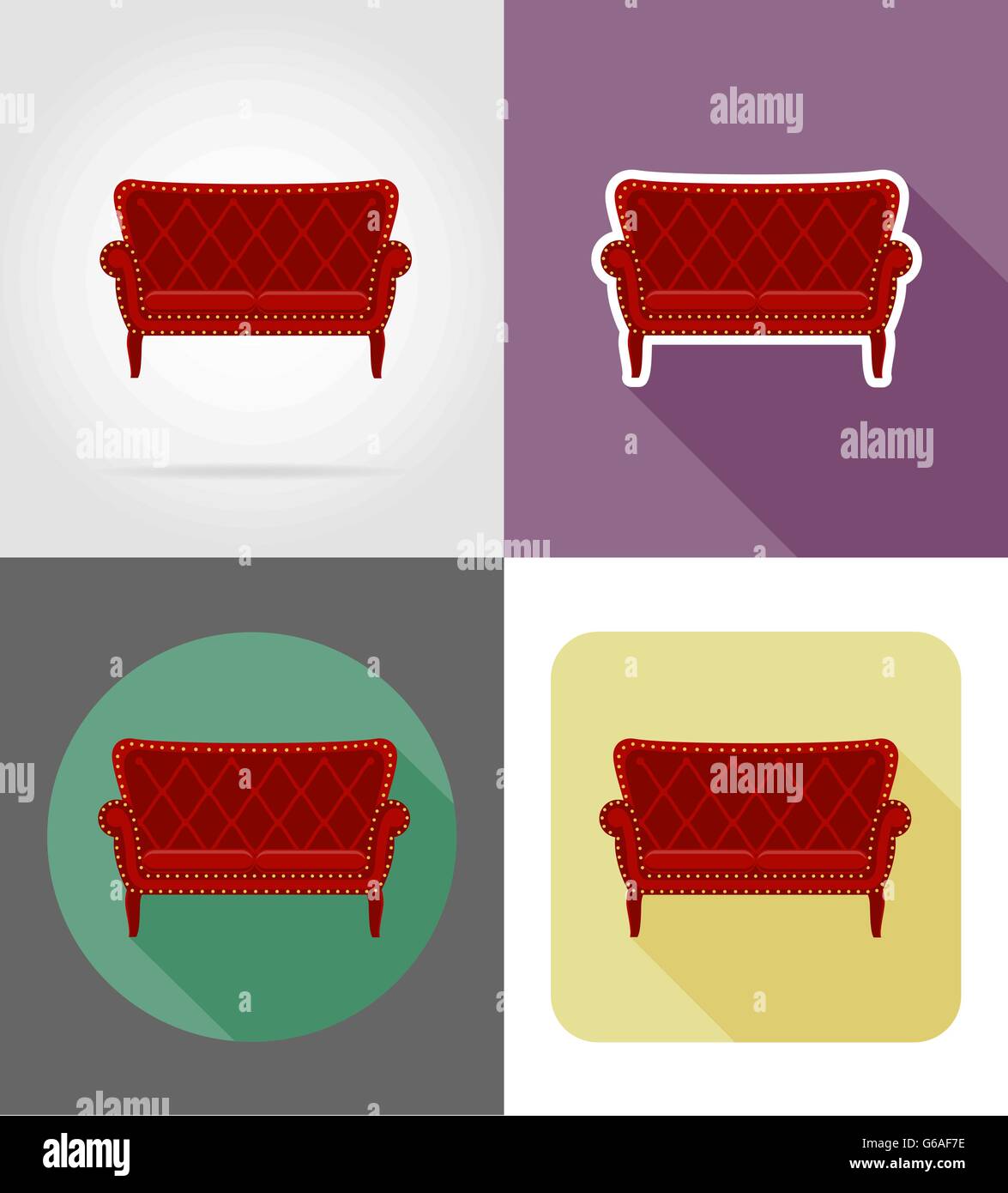 sofa furniture set flat icons vector illustration isolated on white ...