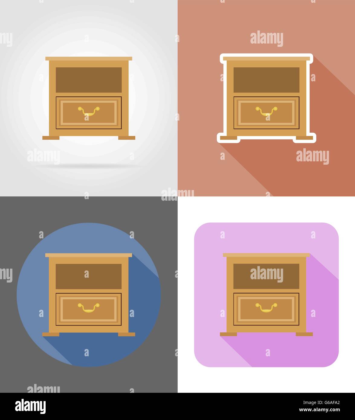 nightstand furniture set flat icons vector illustration isolated on ...