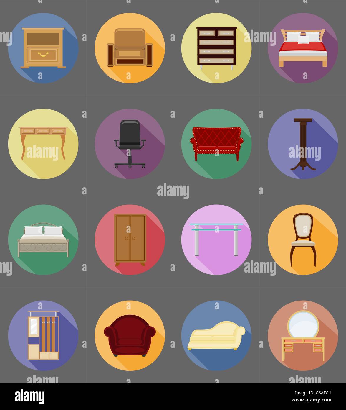 furniture set flat icons vector illustration isolated on white ...