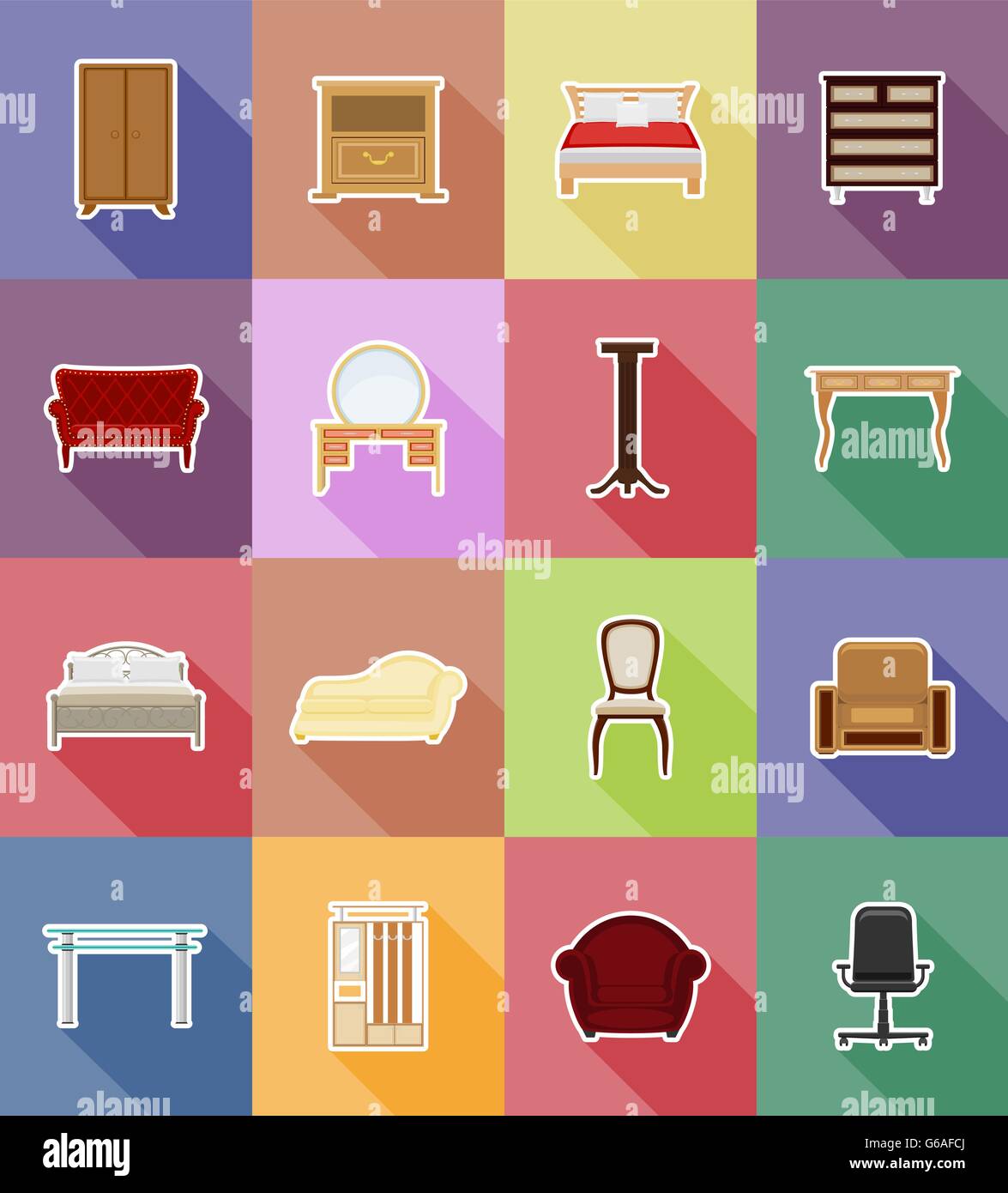 furniture set flat icons vector illustration isolated on white ...