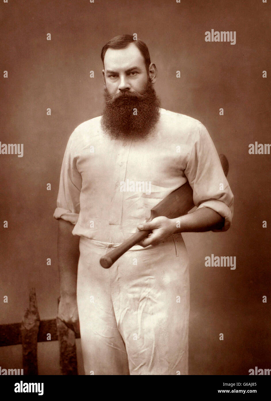 W. G. Grace, (William Gilbert Grace: 1848-1915), an English amateur cricketer who was important in the development of the sport and is widely considered one of its greatest-ever players. Portrait by Herbert Rose Barraud, late 1880s. Stock Photo