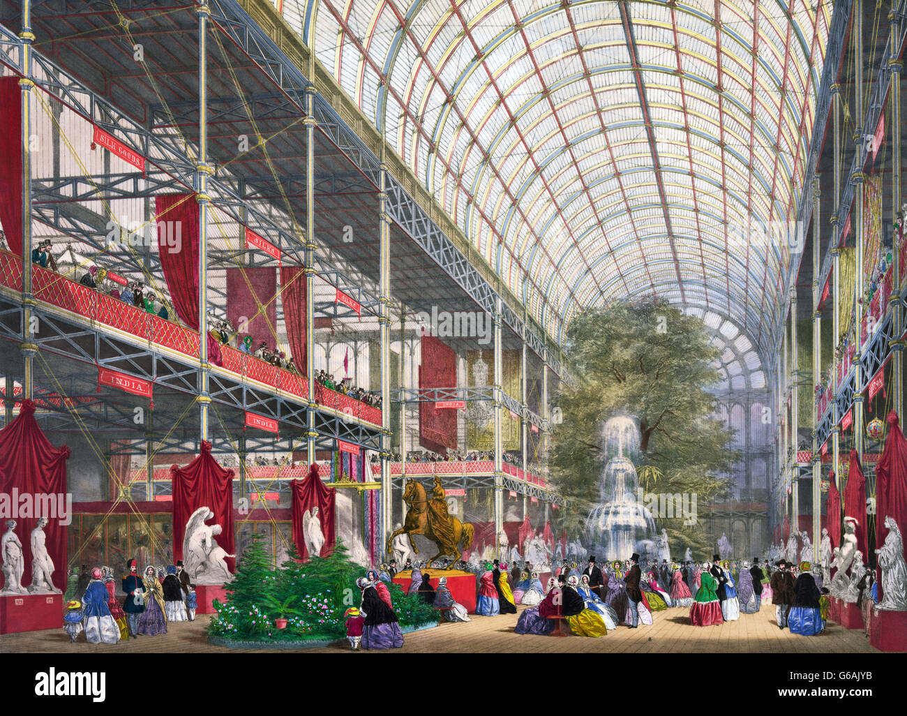 Great Exhibition, 1851. The Transept of The Great Exhibition of 1851, Crystal Palace, London, UK. Stock Photo