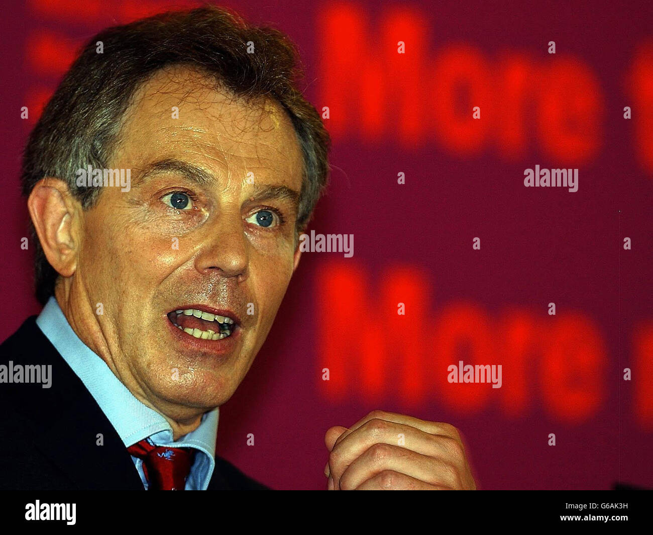 Prime Minister Tony Blair makes his speech at the Angel centre in