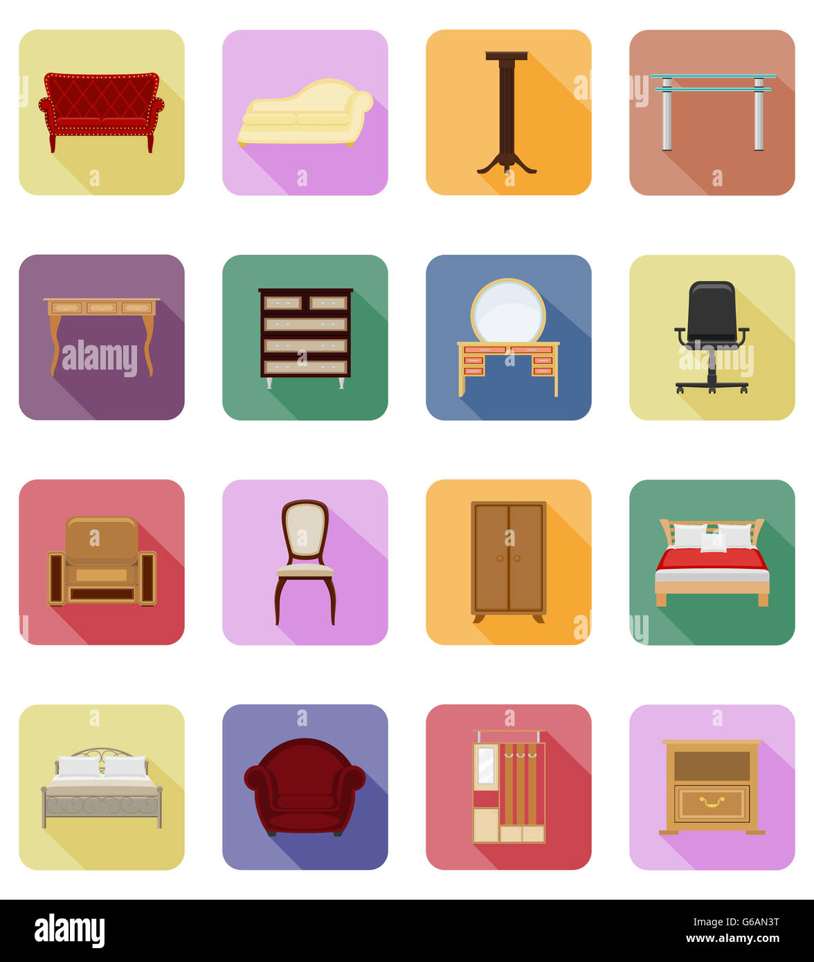 furniture set flat icons illustration isolated on white background ...
