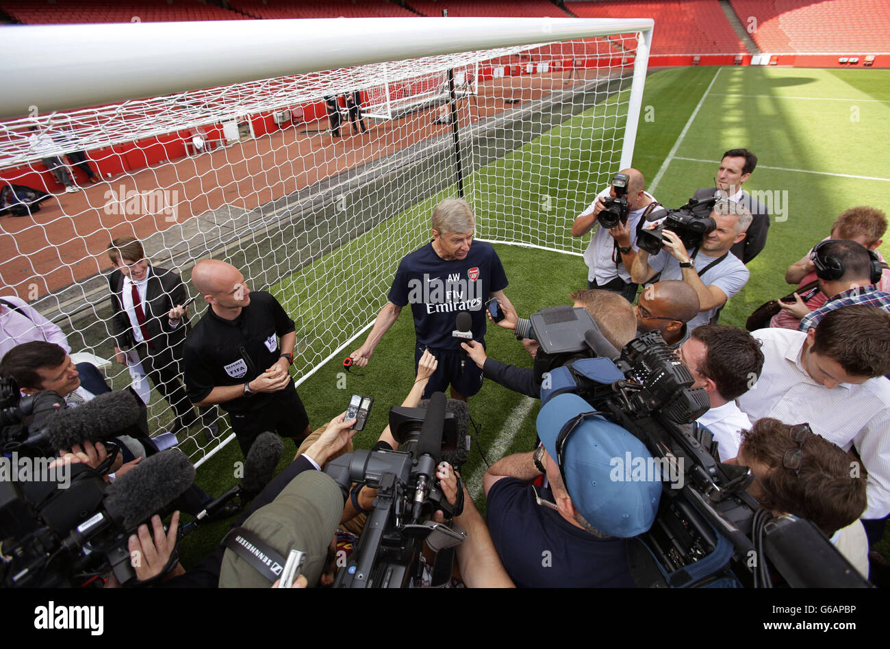 Soccer Goal Line Technology Photocall Emirates Stadium Stock Photo