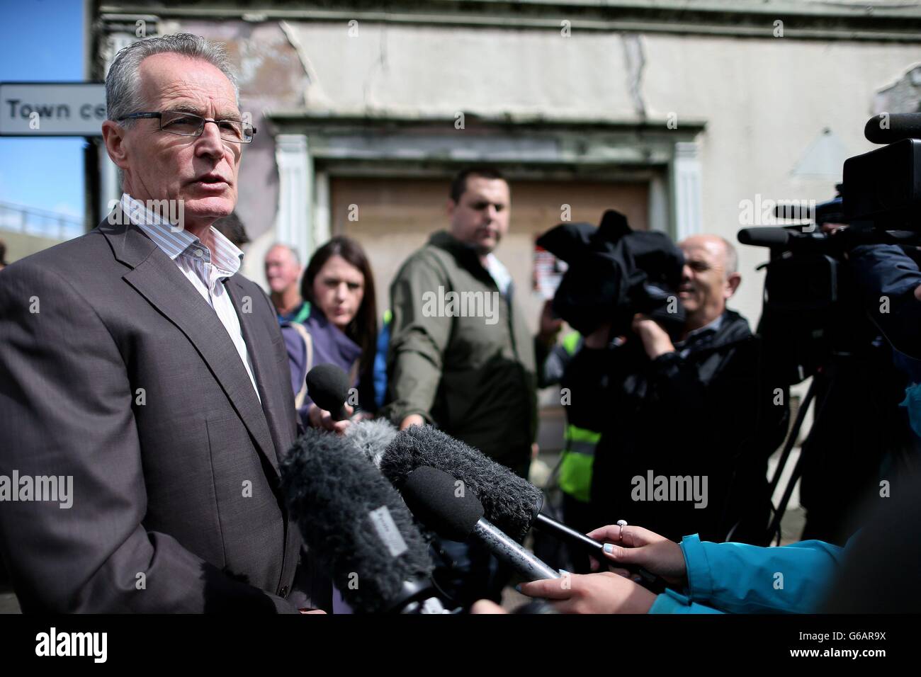 Sinn Fein's Gerry Kelly speaks to the media in Castlederg, County