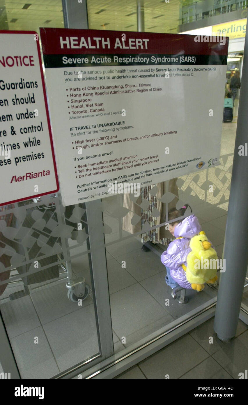 A sign warning travellers of the dangers of SARS at Dublin airport