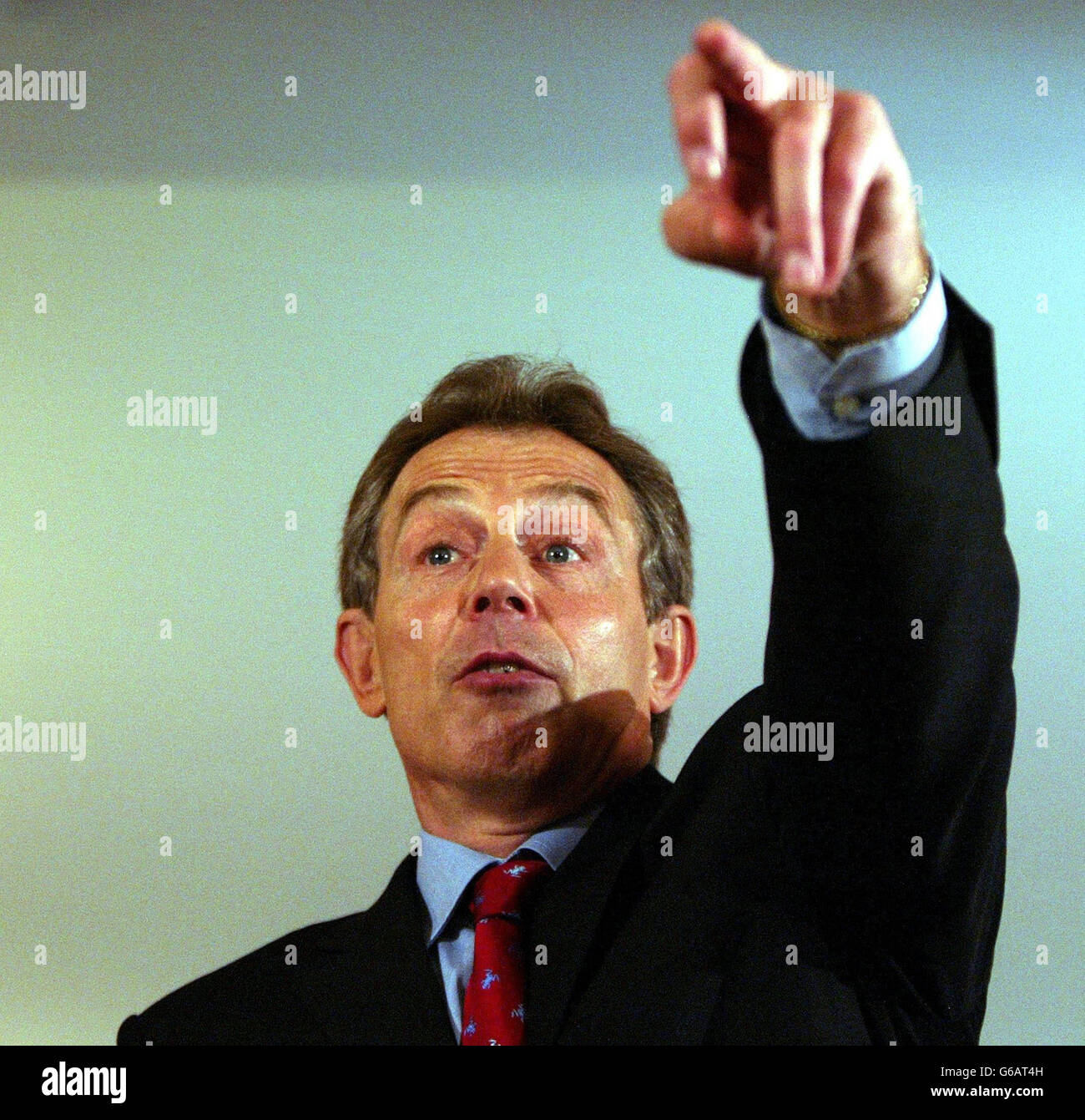 Prime Minister Tony Blair during his monthly televised press briefing