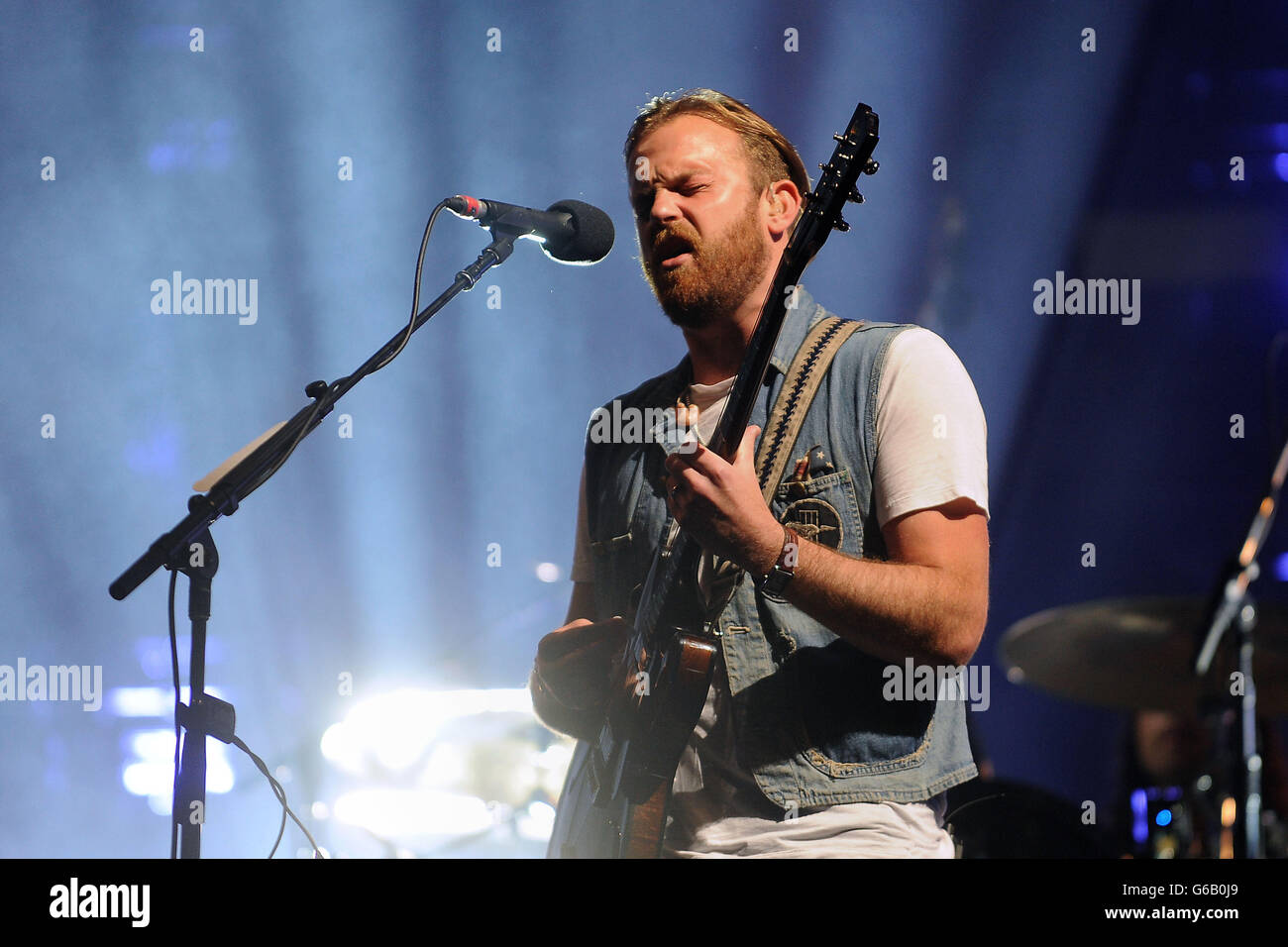 Kings of Leon lead singer Caleb Followill performs on the Virgin Media